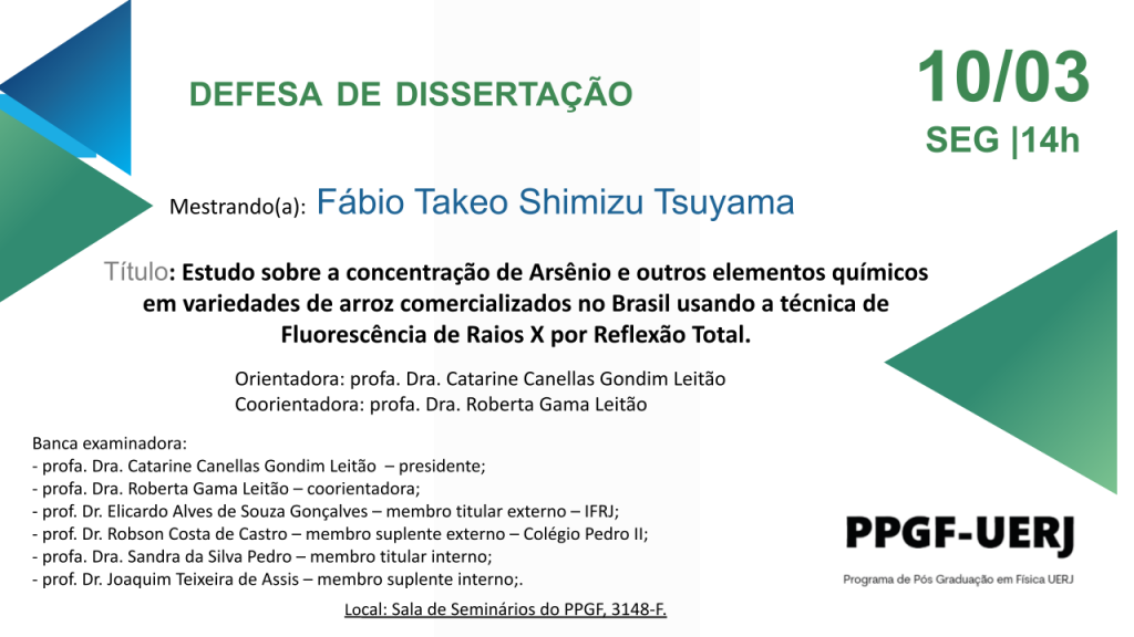 Defesa de mestrado do aluno Fábio T. S. Tsuyama.